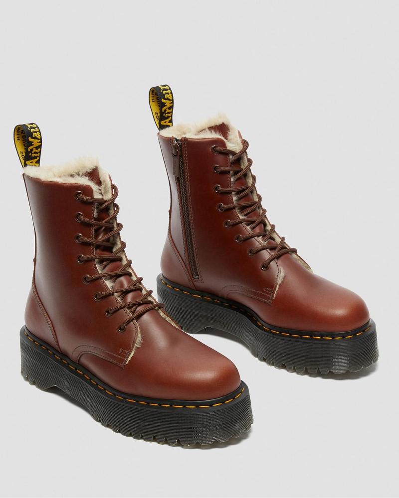 Brown Men's Dr Martens Jadon Faux Fur Lined Platform Boots | CA 553YXF